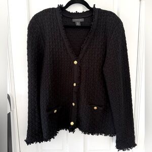 Tahari Fringe Black Cardigan